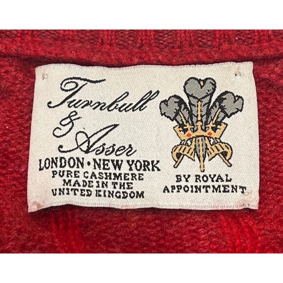 9-24 TURNBULL & ASSER Men's Sweater Cable-Knit Red Large - Picture 4 of 6